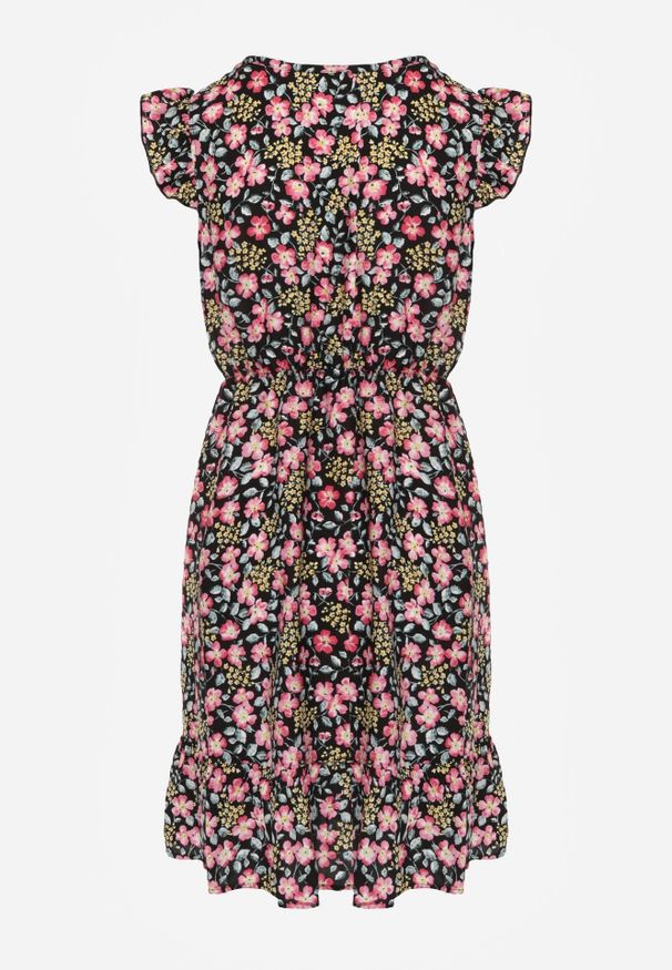 Born2be - Czarna Rozkloszowana Sukienka z Wiskozy w Kwiaty Evalis. Kolor: czarny. Materiał: wiskoza. Wzór: kwiaty. Sezon: lato