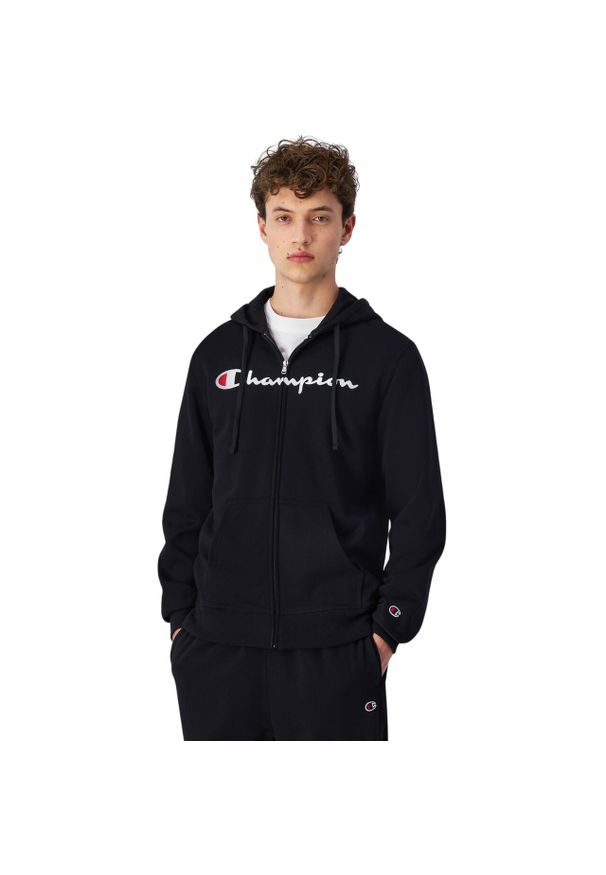 Bluza męska Champion Full Zip Hoodie. Typ kołnierza: kaptur. Kolor: czarny. Materiał: bawełna, dresówka