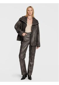Remain Spodnie skórzane Lynn RM1819 Czarny Regular Fit. Kolor: czarny. Materiał: skóra