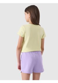 4f - T-shirt z bawełny organicznej gładki dziewczęcy - limonka. Okazja: na co dzień. Kolor: żółty. Materiał: bawełna. Wzór: gładki. Sezon: lato. Styl: casual, sportowy #2