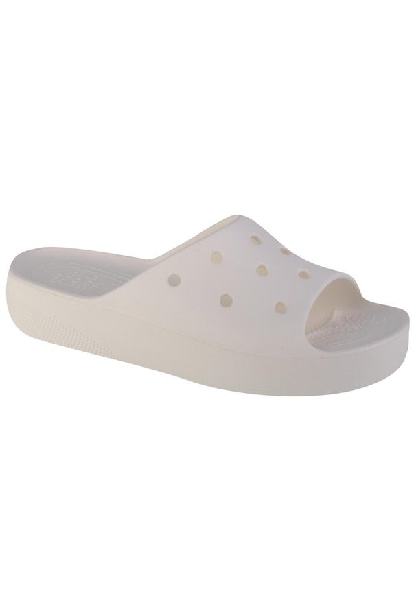 Klapki damskie Crocs Classic Platform Slide. Kolor: biały. Materiał: guma, materiał, syntetyk. Obcas: na platformie