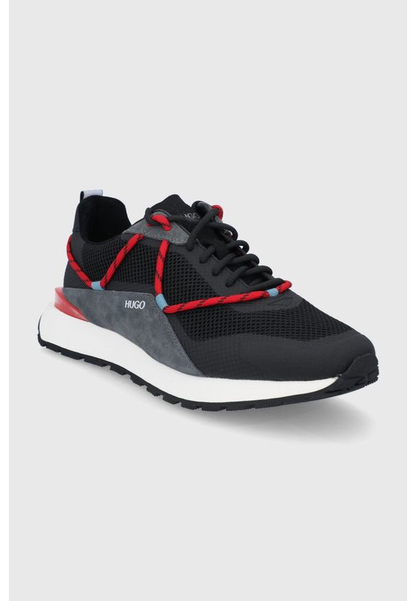 Hugo Buty kolor czarny. Nosek buta: okrągły. Zapięcie: sznurówki. Kolor: czarny. Materiał: guma