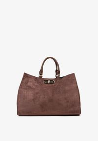 Born2be - Brązowa Torebka Shopperka z Imitacji Zamszu z Rączkami i Paskiem na Ramię Tamelle. Kolor: brązowy. Materiał: zamszowe. Styl: biznesowy, casual. Rodzaj torebki: na ramię