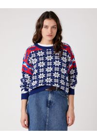 Wrangler - WRANGLER ALPINE RAINBOW KNIT DAMSKI SWETER KLASYCZNY ESTATE BLUE W8N5QCX09. Styl: klasyczny