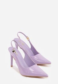Renee - Fioletowe Sandały Slingback na Szpilce z Lakierowanym Połyskiem i Aplikacją Phisvienne. Kolor: fioletowy. Materiał: lakier. Wzór: aplikacja. Obcas: na szpilce. Styl: elegancki #3