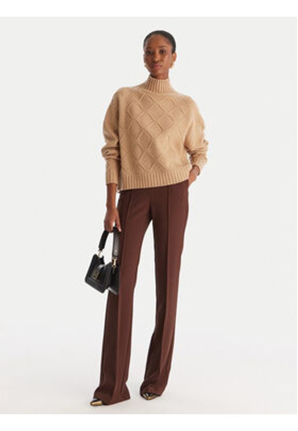 Elisabetta Franchi Sweter MK-55T-57E2 Brązowy Regular Fit. Kolor: brązowy. Materiał: wełna