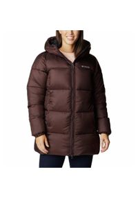 columbia - Płaszcz Puchowy Columbia Puffect Mid Hooded Jacket Damski. Kolor: brązowy. Materiał: puch. Sport: turystyka piesza