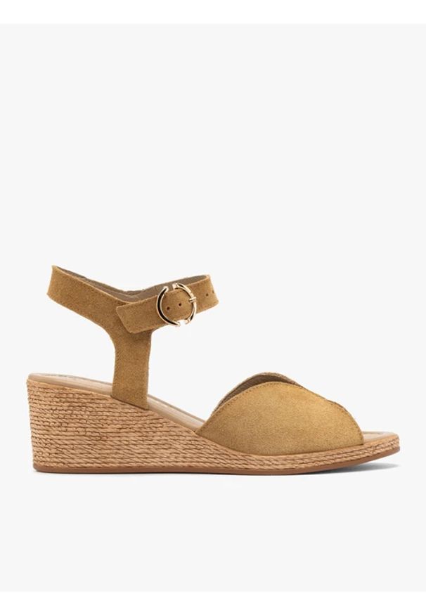 Ryłko - Rude sandały na spodzie typu koturna. Kolor: brązowy. Materiał: skóra, welur. Obcas: na koturnie. Styl: street