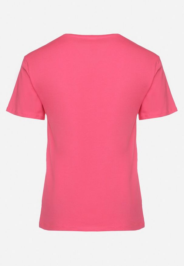 Born2be - Różowy Bawełniany T-shirt z Trójkątnym Dekoltem Nusalia. Okazja: na spacer. Kolor: różowy. Materiał: bawełna. Sezon: lato, wiosna