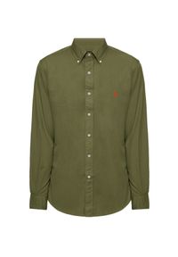 Ralph Lauren - RALPH LAUREN - Koszula Custom Fit khaki. Typ kołnierza: polo. Kolor: zielony. Materiał: bawełna. Wzór: haft #5