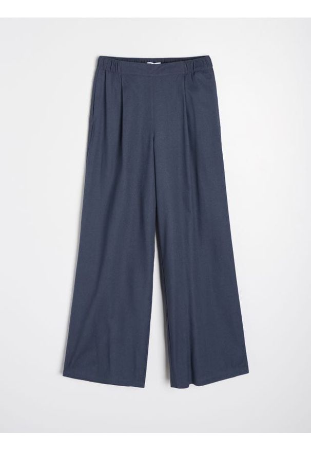 Sinsay - Spodnie wide leg z domieszką lnu - niebieski. Kolor: niebieski. Materiał: len