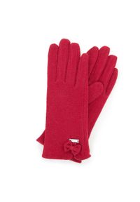 Wittchen - Damskie rękawiczki wełniane z kokardką. Kolor: czerwony. Materiał: wełna. Wzór: aplikacja. Sezon: zima