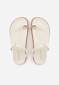 Born2be - Beżowe Sandały w Stylu Japonek na Grubej Podeszwie z Metaliczną Aplikacją na Palcu Nosefia. Okazja: na co dzień. Kolor: beżowy. Materiał: jeans. Wzór: aplikacja. Styl: casual, elegancki #5