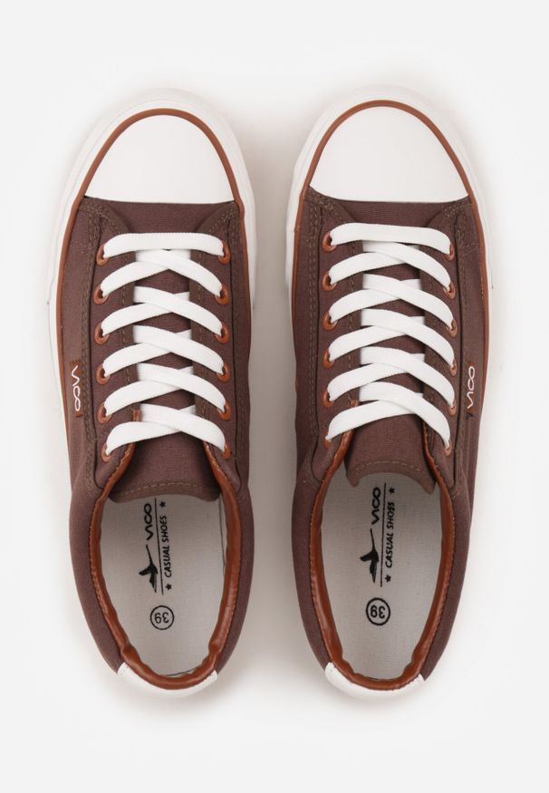 Born2be - Brązowe Klasyczne Trampki do Kostki z Lamówką przy Podeszwie Kasiope. Okazja: na co dzień. Kolor: brązowy. Materiał: jeans. Styl: klasyczny