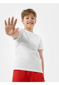 4F JUNIOR - T-shirt gładki chłopięcy. Kolor: biały. Materiał: bawełna. Wzór: gładki