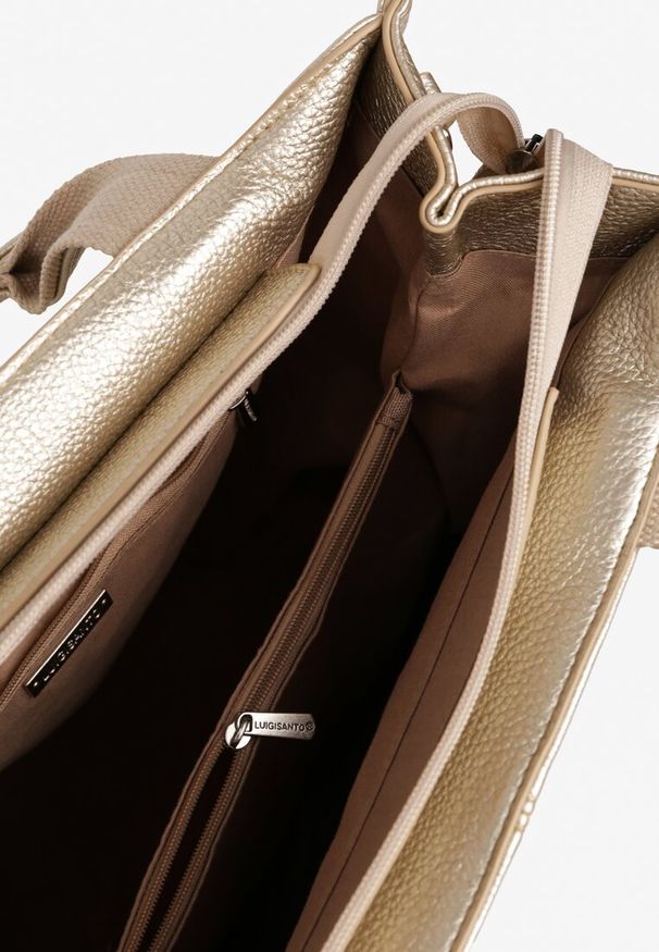 Born2be - Złota Torebka Tote z Regulowanym Paskiem w Komplecie Soriale. Kolor: złoty. Materiał: skórzane. Styl: klasyczny, elegancki, casual