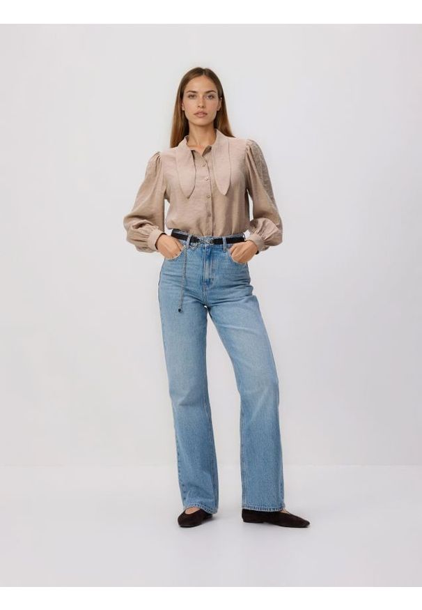 Reserved - Koszula z modalem - beżowy. Kolor: beżowy. Materiał: tkanina