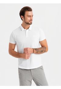 Ombre Clothing - Komplet męskich bawełnianych t-shirtów polo BASIC – czarny/biały/beżowy V7 OM-POBS-0133 - XXL. Typ kołnierza: polo. Kolor: biały. Materiał: bawełna. Wzór: haft. Styl: sportowy, klasyczny