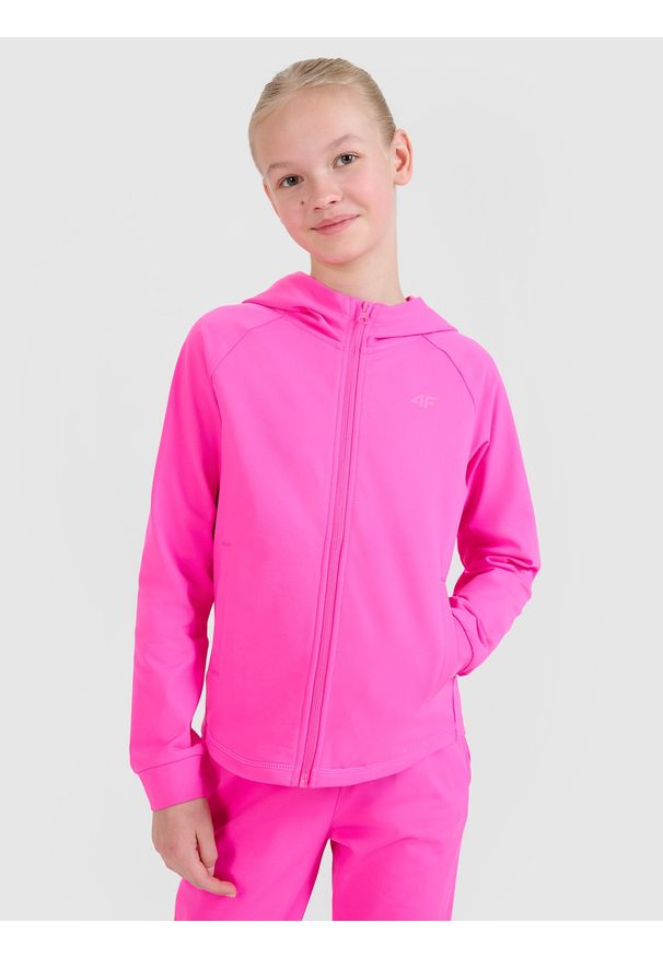 4f - 4F Bluza sportowa rozpinana z kapturem dziewczęca - różowa 146/152 (10-12 lat). Typ kołnierza: kaptur. Kolor: różowy. Sezon: lato. Styl: sportowy