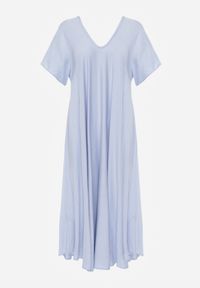 Renee - Niebieska Sukienka Oversize z Wiskozy Ozdobiona Cyrkoniami Erone. Typ kołnierza: dekolt w serek. Kolor: niebieski. Materiał: wiskoza. Długość rękawa: krótki rękaw. Wzór: aplikacja. Typ sukienki: oversize #3