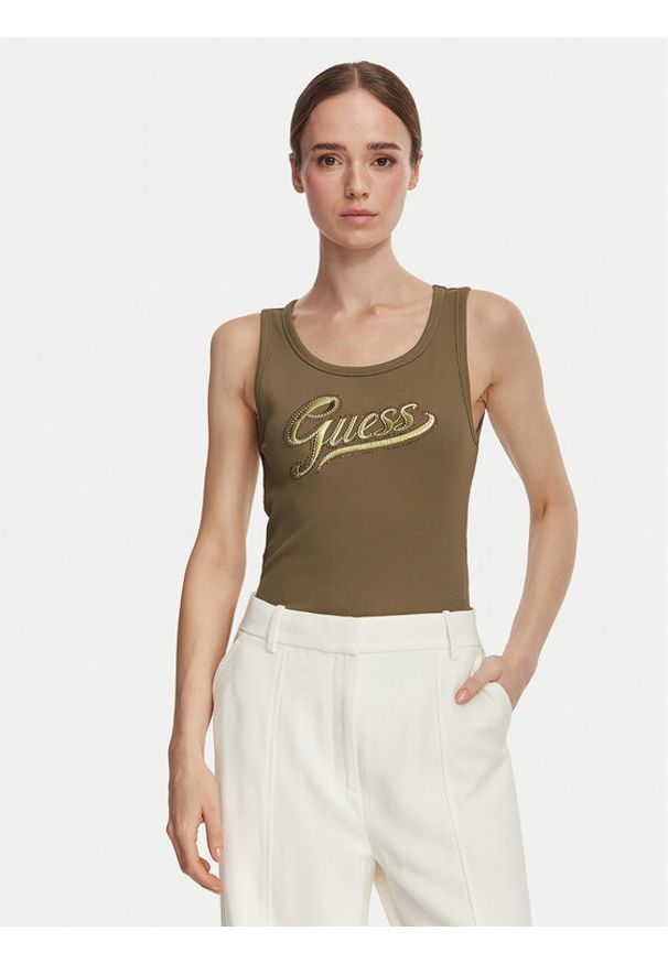 Guess Top W6YP30 K4380 Zielony ciemny Slim Fit. Kolor: zielony. Materiał: syntetyk
