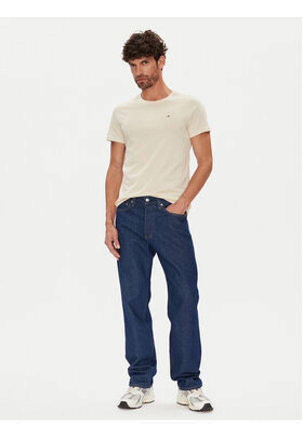 Tommy Jeans T-Shirt DM0DM04411 Beżowy Slim Fit. Kolor: beżowy. Materiał: bawełna