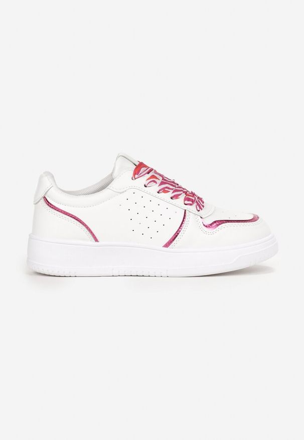 Born2be - Biało-Różowe Sneakersy z Błyszczącymi Wstawkami i Dekoracyjnym Sznurowaniem Horustia. Kolor: biały