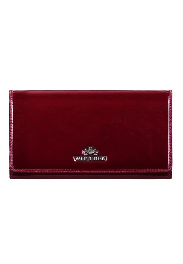 Wittchen - Duży portfel damski ze skóry lakierowanej bordowy. Kolor: czerwony. Materiał: skóra, lakier. Wzór: aplikacja