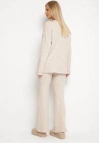 Born2be - Jasnobeżowy Komplet Dzianinowy z Wełną i Bawełną Sweter z Guzikami i Spodnie Lanadia. Kolor: beżowy. Materiał: dzianina, bawełna, wełna #2