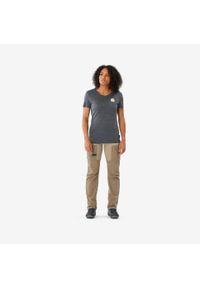 SIMOND - Koszulka trekkingowa damska Forclaz Travel 500 merino. Kolor: niebieski. Materiał: materiał, akryl, wełna. Długość: długie. Sezon: zima, lato. Sport: turystyka piesza