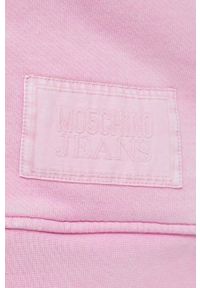 Moschino Jeans bluza bawełniana damska kolor różowy z kapturem gładka. Typ kołnierza: kaptur. Kolor: różowy. Materiał: bawełna. Wzór: gładki #5