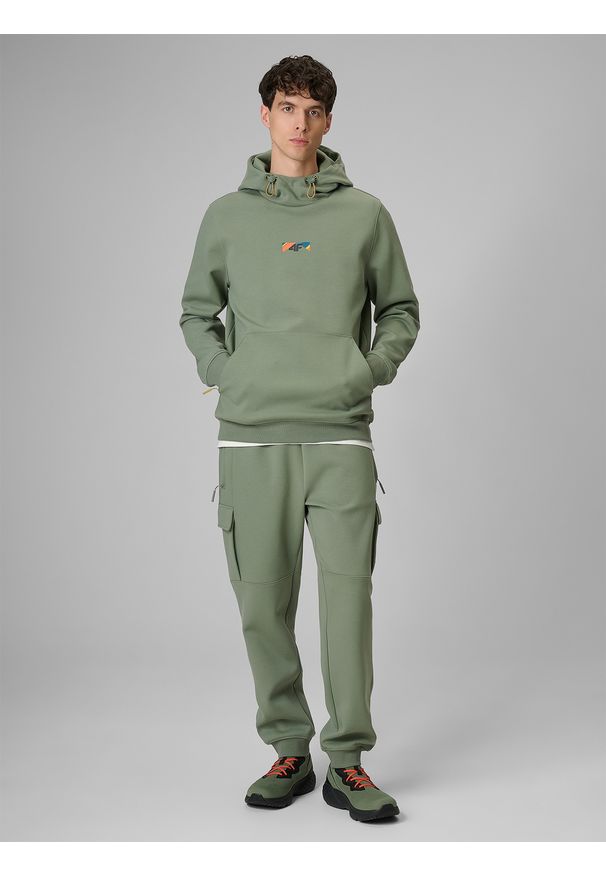 4f - 4F Bluza dresowa regular z kapturem męska - khaki XXL. Okazja: na co dzień. Typ kołnierza: kaptur. Kolor: oliwkowy, brązowy, wielokolorowy. Materiał: dresówka. Styl: casual, sportowy
