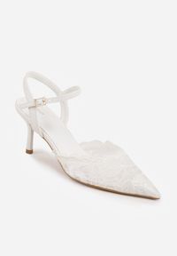 Born2be - Białe Koronkowe Szpilki VICES z Odkrytą Piętą w Eleganckim Stylu Vitavia. Okazja: na wesele, na co dzień, na spotkanie biznesowe, na ślub cywilny. Zapięcie: pasek. Kolor: biały. Materiał: koronka. Wzór: koronka. Obcas: na szpilce. Styl: elegancki #2
