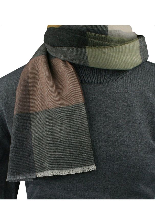 Szalik Męski V. Fraas - Cashmink - Duża Krata w Stonowanych Kolorach. Kolor: wielokolorowy. Materiał: materiał, poliakryl, tkanina, wełna, syntetyk. Sezon: lato