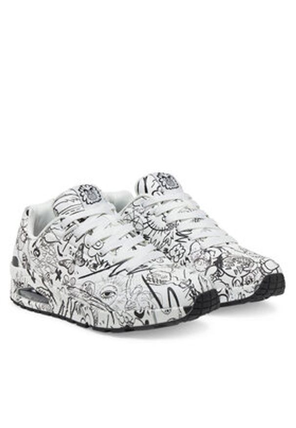 skechers - Skechers Sneakersy UNO Printed Lace-Up 183501/WBK Biały. Kolor: biały. Materiał: skóra
