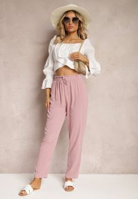 Renee - Różowe Spodnie z Regularną Talią z Gumką i Sznurkiem w Pasie Cerinda. Okazja: na co dzień. Kolor: różowy. Materiał: materiał, satyna. Styl: casual #6
