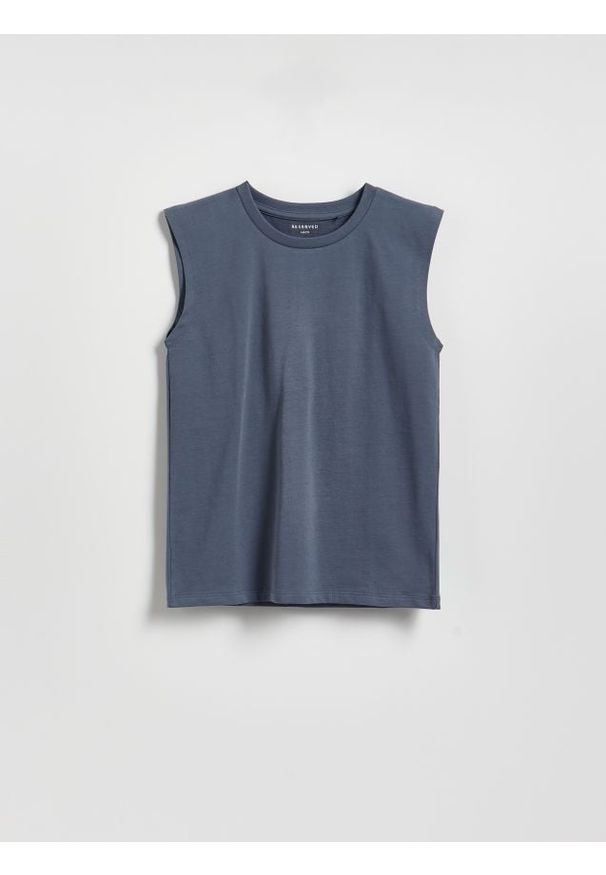 Reserved - Bawełniany t-shirt bez rękawów - niebieski. Kolor: niebieski. Materiał: bawełna. Długość rękawa: bez rękawów
