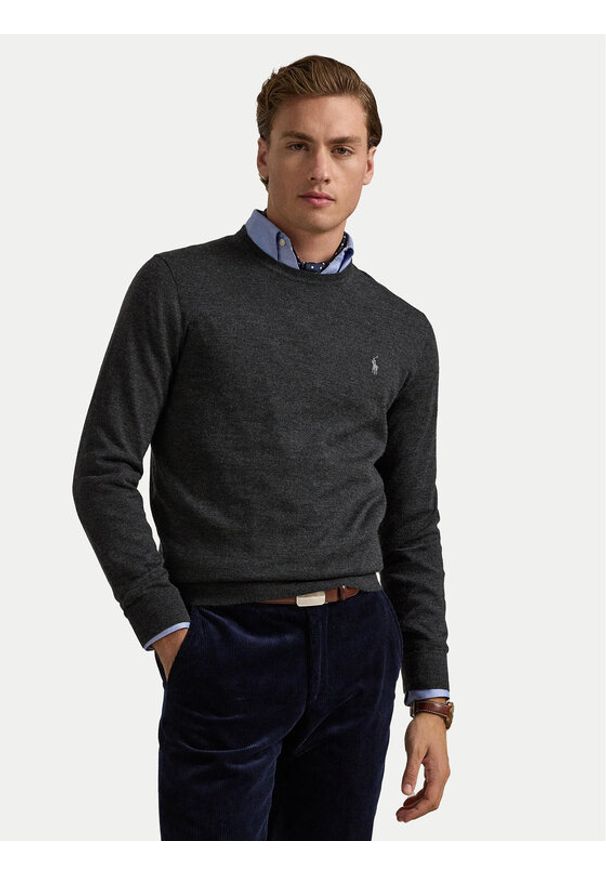 Polo Ralph Lauren Sweter 710946143003 Szary Slim Fit. Typ kołnierza: polo. Kolor: szary. Materiał: wełna