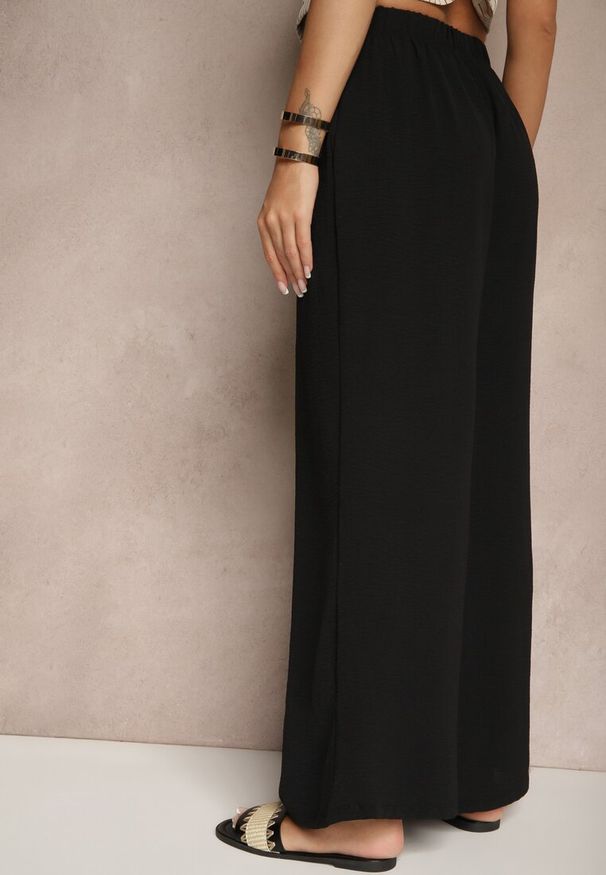 Renee - Czarne Szerokie Spodnie Typu Palazzo High Waist Araneira. Okazja: na spotkanie biznesowe, na co dzień, na spacer. Stan: podwyższony. Kolor: czarny. Styl: biznesowy, casual, elegancki