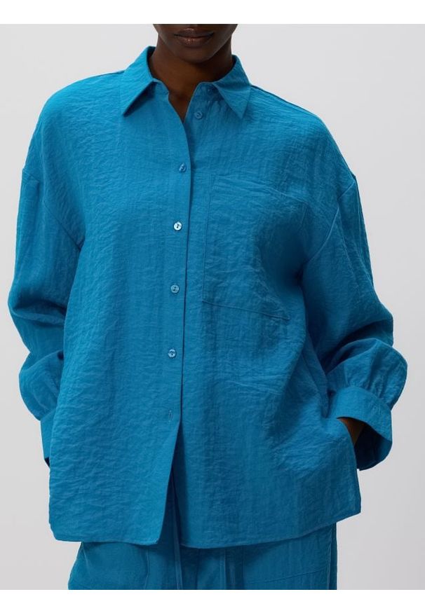 Reserved - Koszula z efektem gniecenia - turkusowy. Kolor: turkusowy. Materiał: wiskoza, tkanina