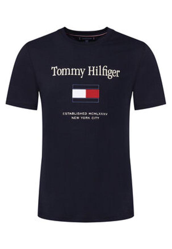TOMMY HILFIGER - Tommy Hilfiger T-Shirt Embro Flag MW0MW42736 Granatowy Regular Fit. Kolor: niebieski. Materiał: bawełna