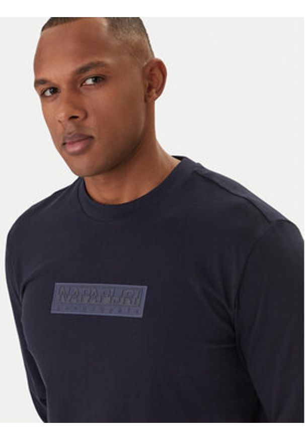Napapijri Longsleeve S-Box Logo NP0A8BC5 Granatowy Regular Fit. Kolor: niebieski. Materiał: bawełna. Długość rękawa: długi rękaw
