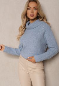 Renee - Jasnoniebieski Klasyczny Golf z Wełną i Obszernym Kołnierzem Zemilda. Okazja: na co dzień. Typ kołnierza: golf. Kolor: niebieski. Materiał: wełna. Długość rękawa: długi rękaw. Długość: długie. Styl: klasyczny