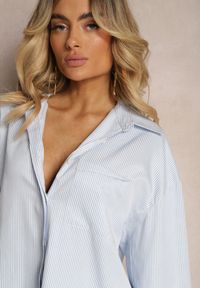 Renee - Niebieska Koszula z Długim Rękawem Zapinana na Guziki z Kieszonką Vloenni. Okazja: na co dzień. Typ kołnierza: kołnierzyk klasyczny. Kolekcja: plus size. Kolor: niebieski. Długość rękawa: długi rękaw. Długość: długie. Styl: klasyczny, elegancki, casual