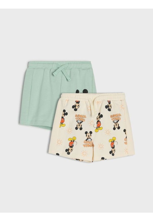 Sinsay - Bawełniane szorty z nadrukiem 2 pack Mickey Mouse - zielony. Kolor: zielony. Materiał: bawełna. Wzór: nadruk, motyw z bajki