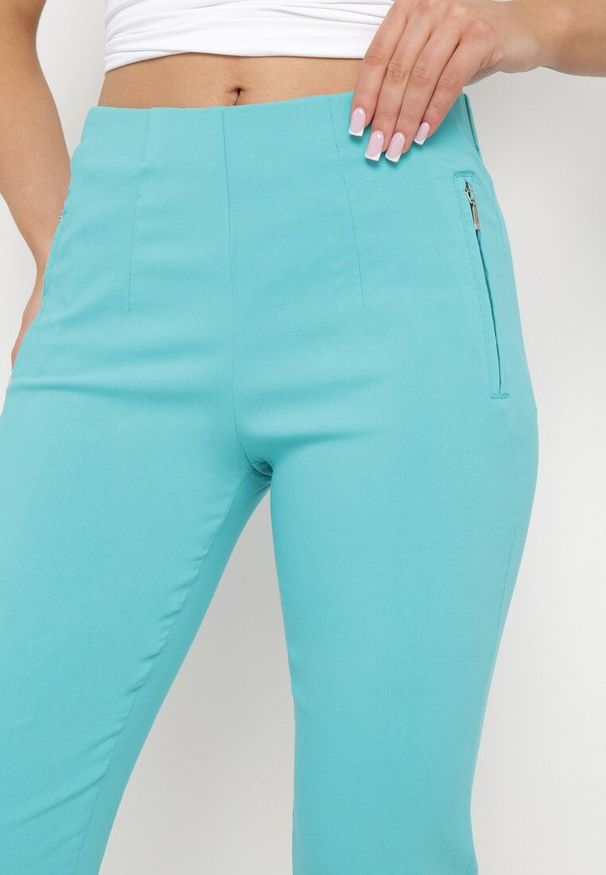 Born2be - Miętowe Spodnie o Długości 3/4 z Elastyczną Gumką w Pasie i Wiązaniem Cidasara. Kolor: miętowy