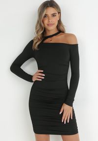 Born2be - Czarna Sukienka Mellessa. Kolor: czarny. Długość rękawa: długi rękaw. Wzór: jednolity. Typ sukienki: asymetryczne. Styl: elegancki. Długość: mini #1