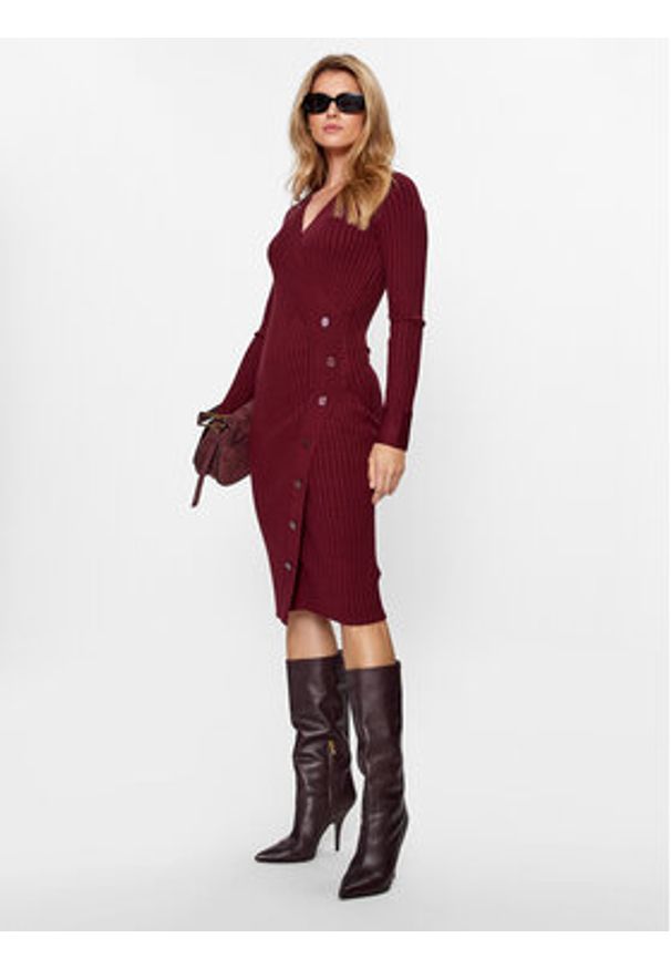 Guess Sukienka dzianinowa Cecile W3BK39 Z2V42 Bordowy Slim Fit. Kolor: czerwony. Materiał: dzianina, wiskoza, syntetyk