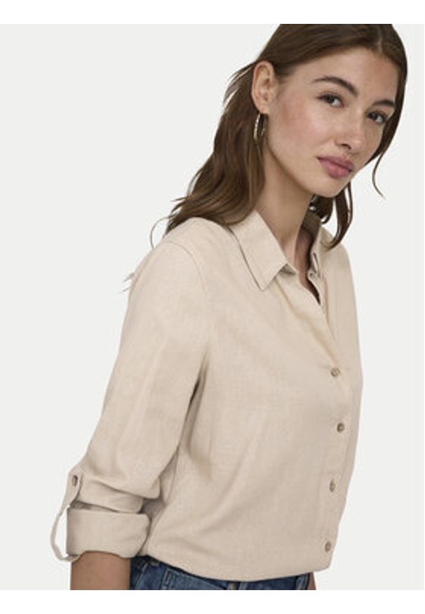 only - ONLY Koszula Goa 15363991 Beżowy Loose Fit. Kolor: beżowy. Materiał: wiskoza, len