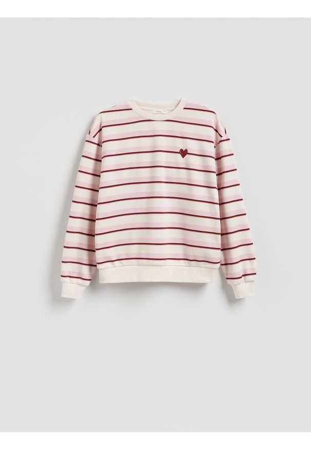 Reserved - Bluza z drobnym haftem - pastelowy róż. Kolor: różowy. Materiał: bawełna, dzianina. Wzór: haft